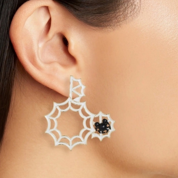 Disney X Baublebar Mickey Mouse Silhouette Spider Web Hoop Earrings - Picture 5 of 7